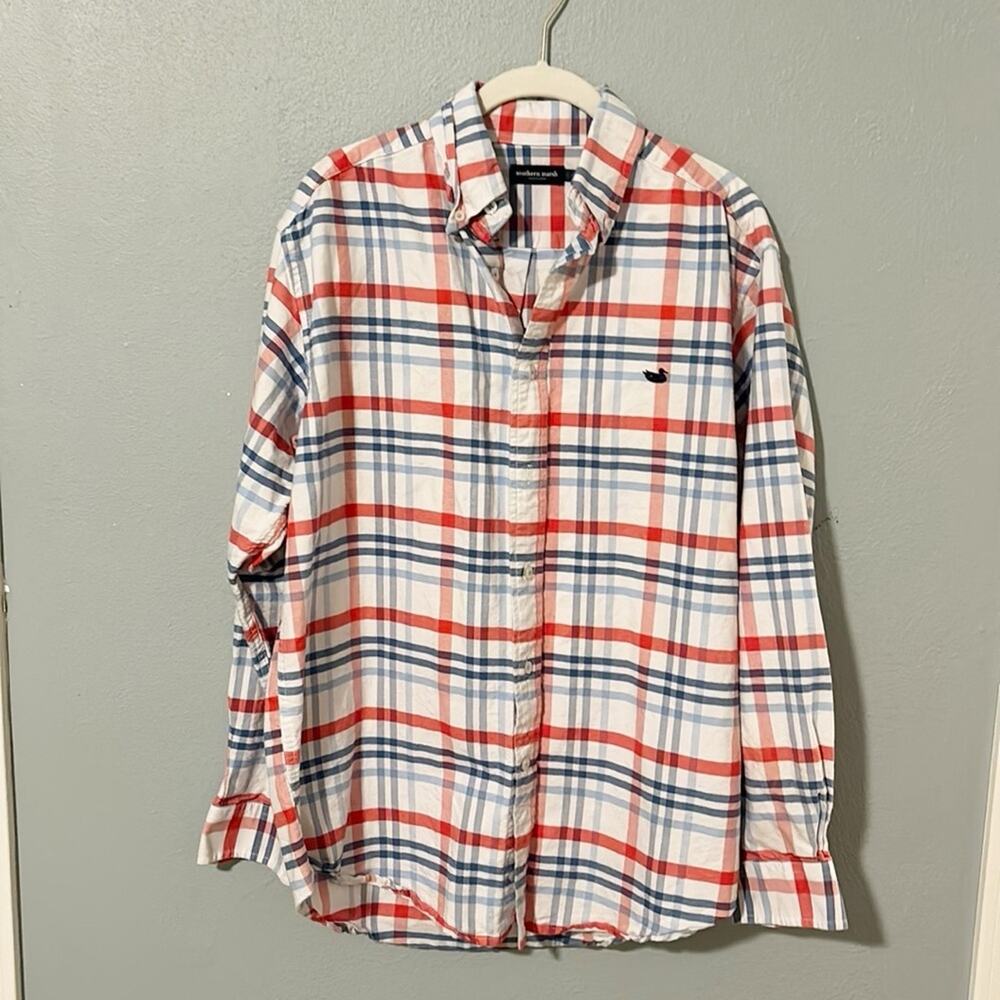 Southern Marsh Red White and Blue Plaid Button Down Shirt size Small